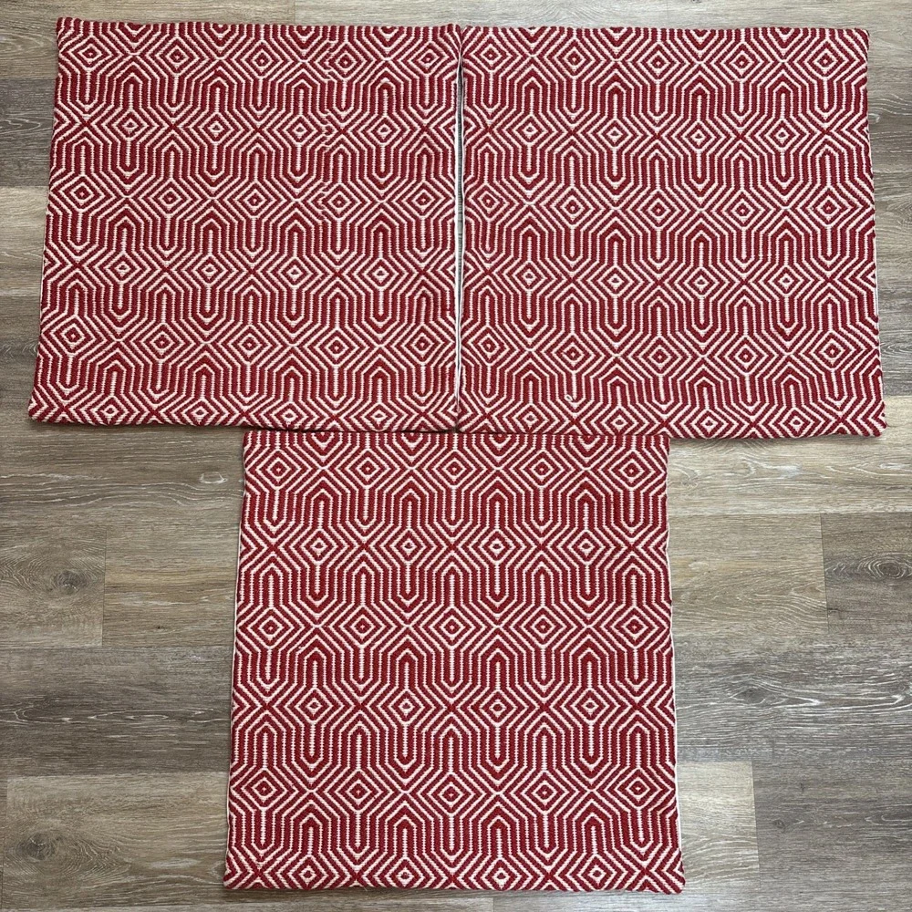 (3) Loloi Indoor/Outdoor Accent Throw Pillow Covers Red White Boho Geometric